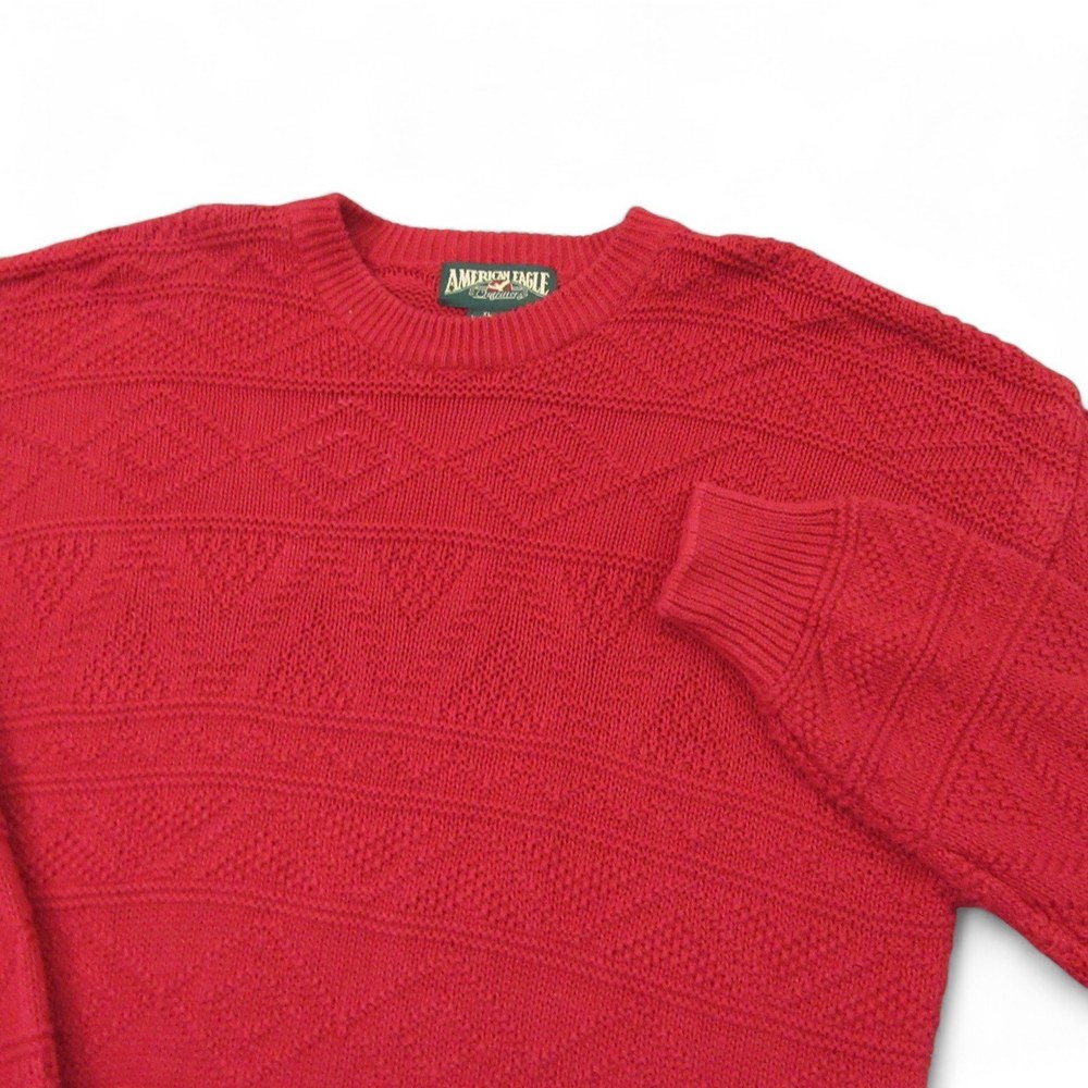 Vintage American Eagle Mens Sweater Pullover XL Red Geometric Knit Pattern 100%